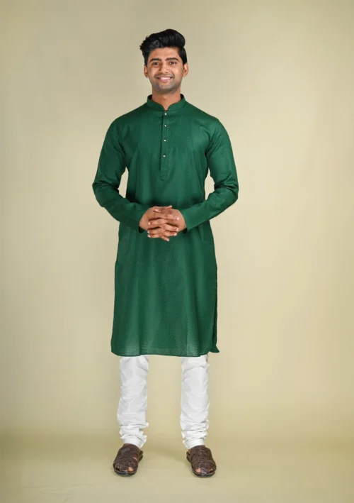 Nawab Parker Classic Green Woven Kurta Pajama for Men full front view