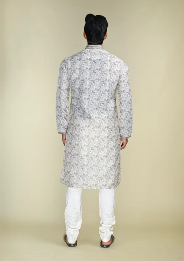 Nawab Parker D Gray Kurta Pajama Set for Men with Subtle Ditsy Pattern back view