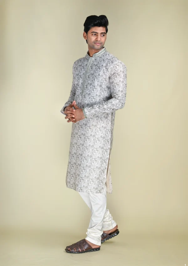 Nawab Parker D Gray Kurta Pajama Set for Men with Subtle Ditsy Pattern left view