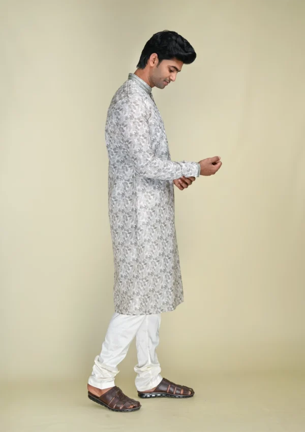 Nawab Parker D Gray Kurta Pajama Set for Men with Subtle Ditsy Pattern right view