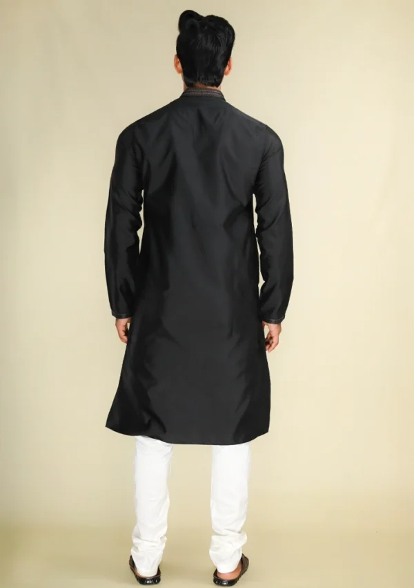 Nawab Parker Designer Men’s Black Embellished Kurta Pajama for Festive Looks back view