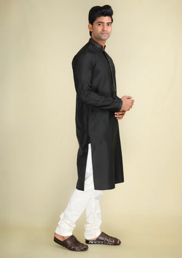 Nawab Parker Designer Men’s Black Embellished Kurta Pajama for Festive Looks right view