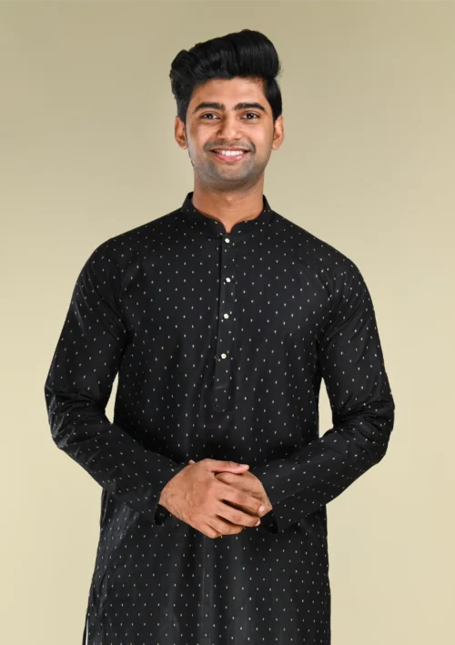Nawab Parker Elegant Black Kurta Pajama for Men’s Festive Wardrobe front kurta view
