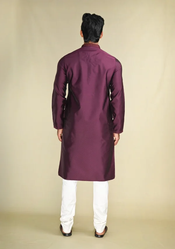 Nawab Parker Elegant Purple Kurta Pajama Set with Subtle Self-Design back view
