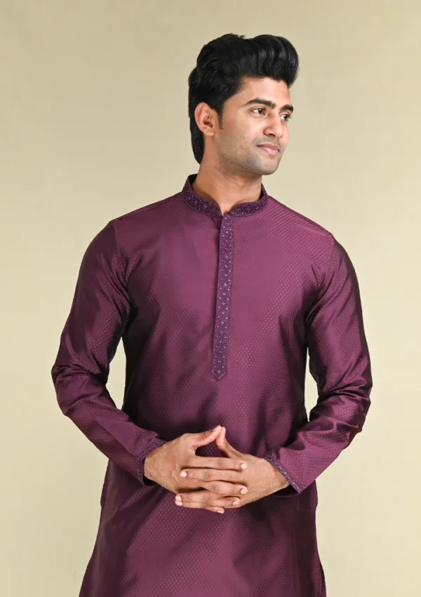 Nawab Parker Elegant Purple Kurta Pajama Set with Subtle Self-Design front kurta view