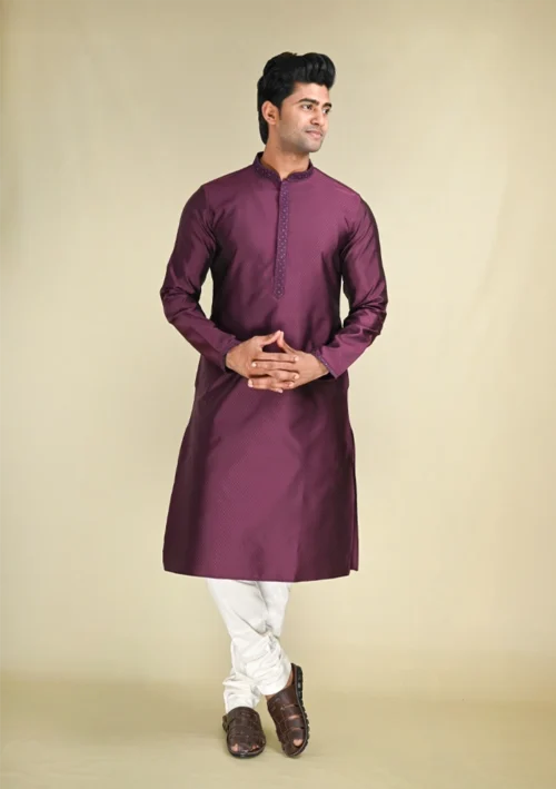 Nawab Parker Elegant Purple Kurta Pajama Set with Subtle Self-Design full front view
