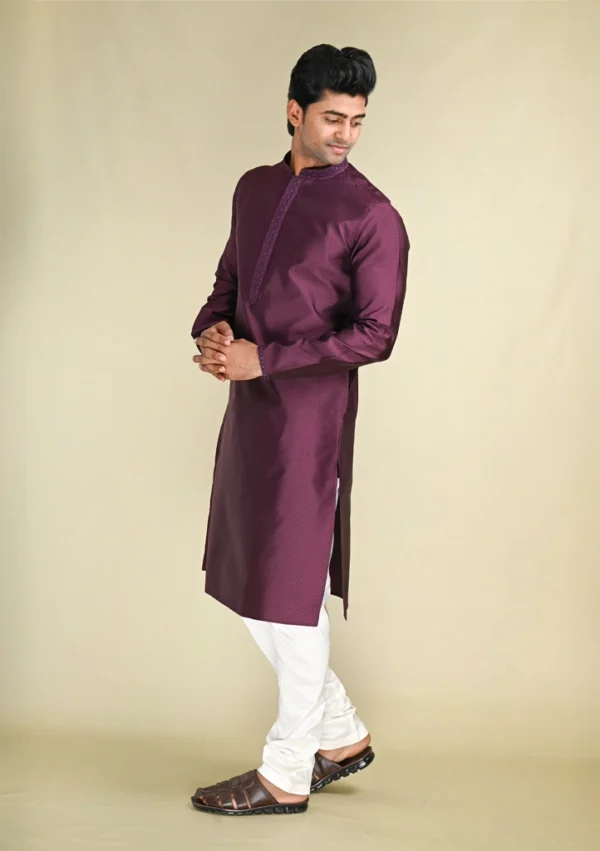 Nawab Parker Elegant Purple Kurta Pajama Set with Subtle Self-Design left view