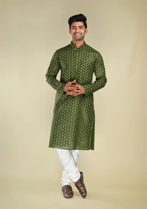 Nawab Parker Ethnic Wear Mehndi Colour Kurta Pajama for Men front full view