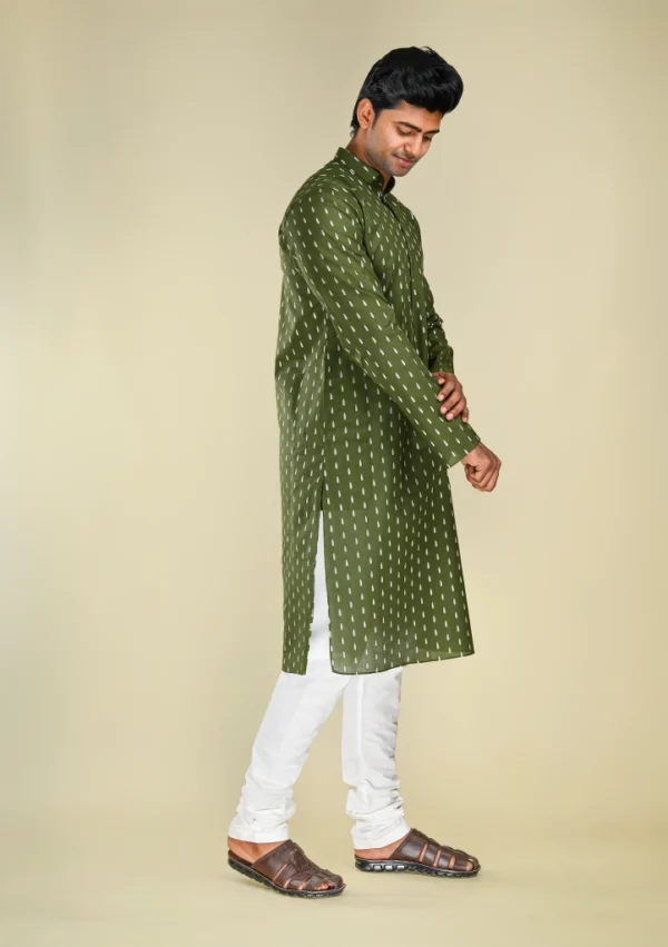 Nawab Parker Ethnic Wear Mehndi Colour Kurta Pajama for Men right view