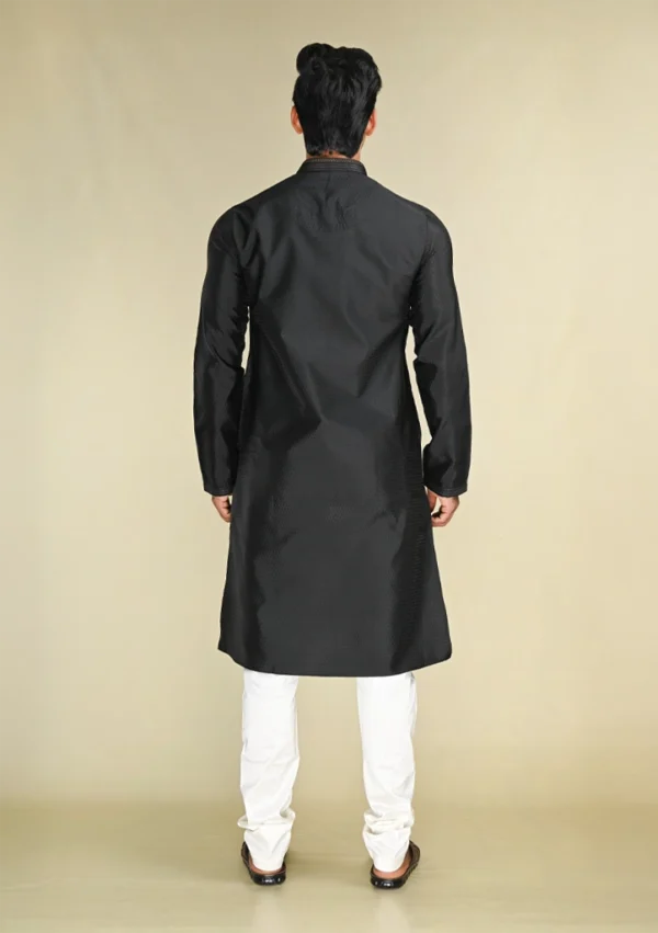 Nawab Parker Exclusive Black Kurta Pajama for Men with Ethnic Touch back view