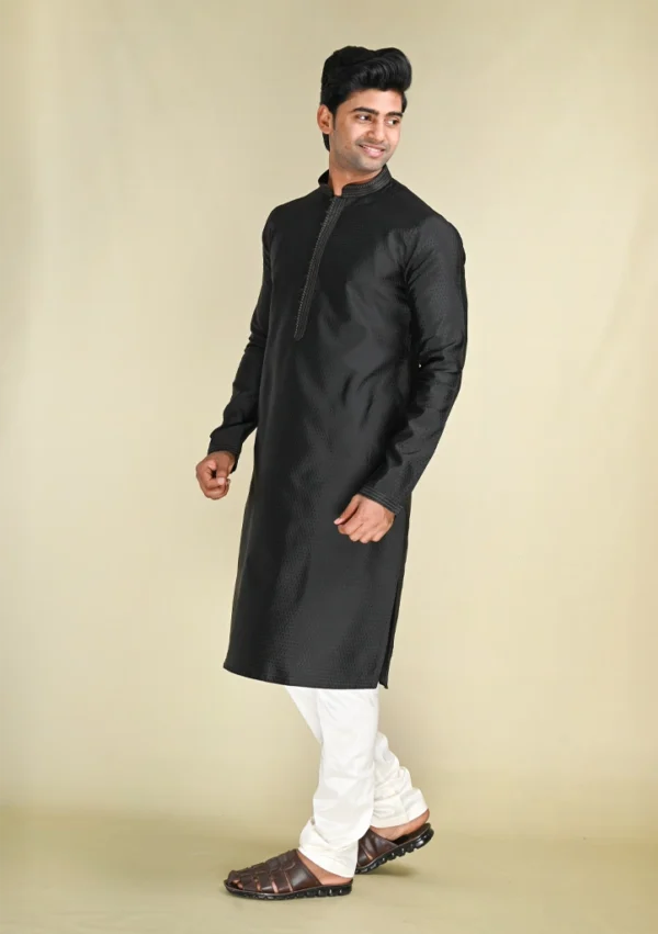 Nawab Parker Exclusive Black Kurta Pajama for Men with Ethnic Touch left view