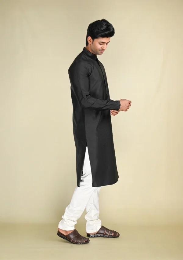 Nawab Parker Exclusive Black Kurta Pajama for Men with Ethnic Touch right view