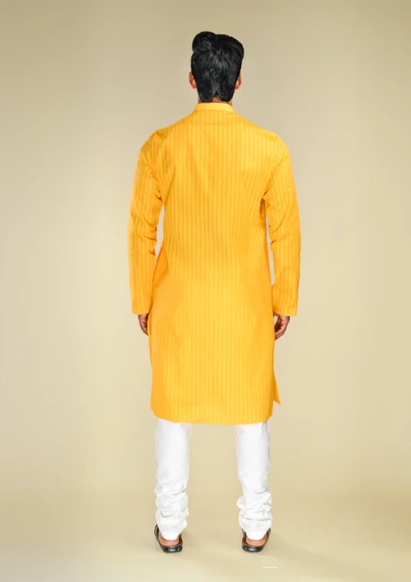 Nawab Parker Festive Special Cotton Blend Yellow Kurta Pajama for Men back view