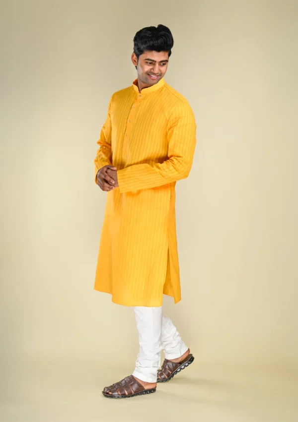 Nawab Parker Festive Special Cotton Blend Yellow Kurta Pajama for Men right view