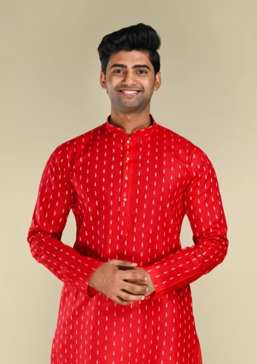 Nawab Parker Festive Special Men's Maroon color Kurta Pajama front kurta view