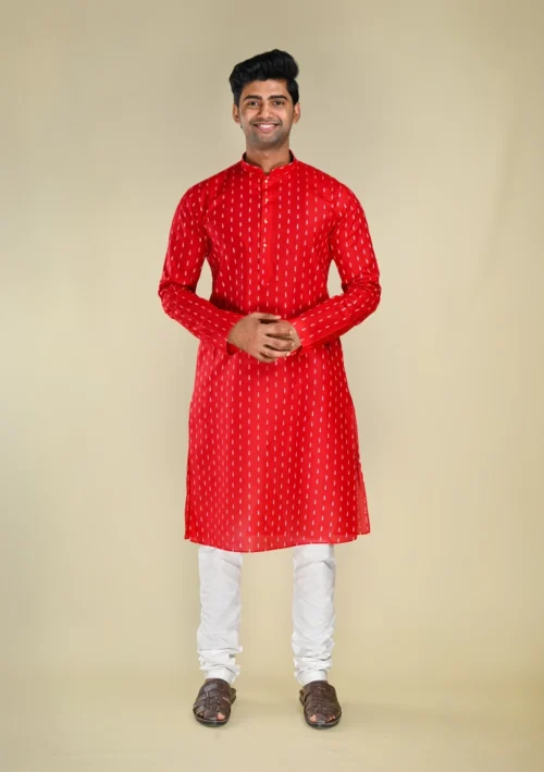 Nawab Parker Festive Special Men's Maroon color Kurta Pajama full front view