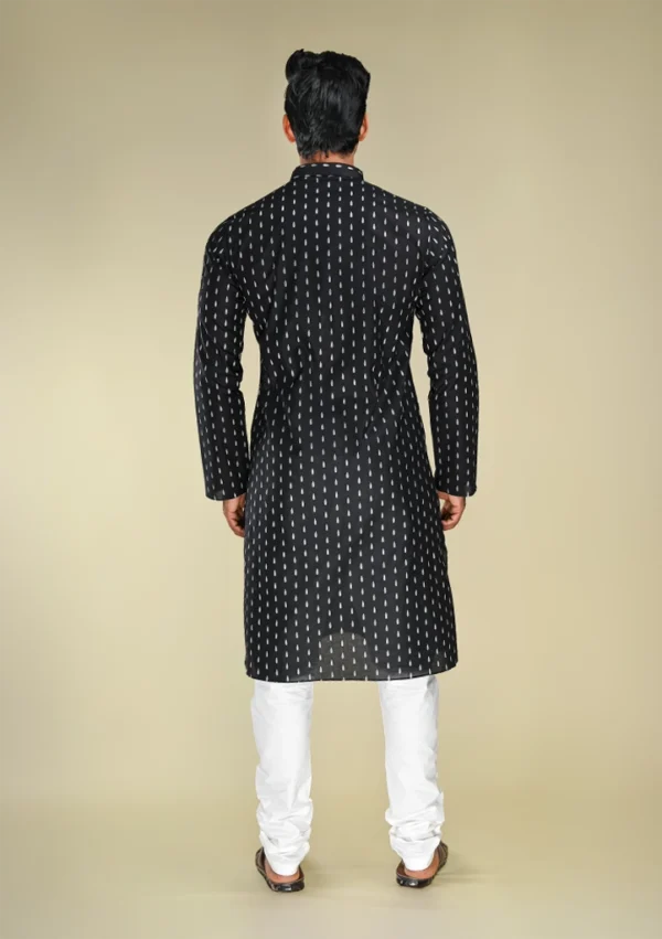Nawab Parker Ikat Woven Black Kurta Pajama Set for Men back view