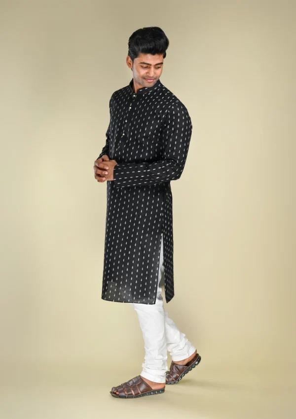 Nawab Parker Ikat Woven Black Kurta Pajama Set for Men left view