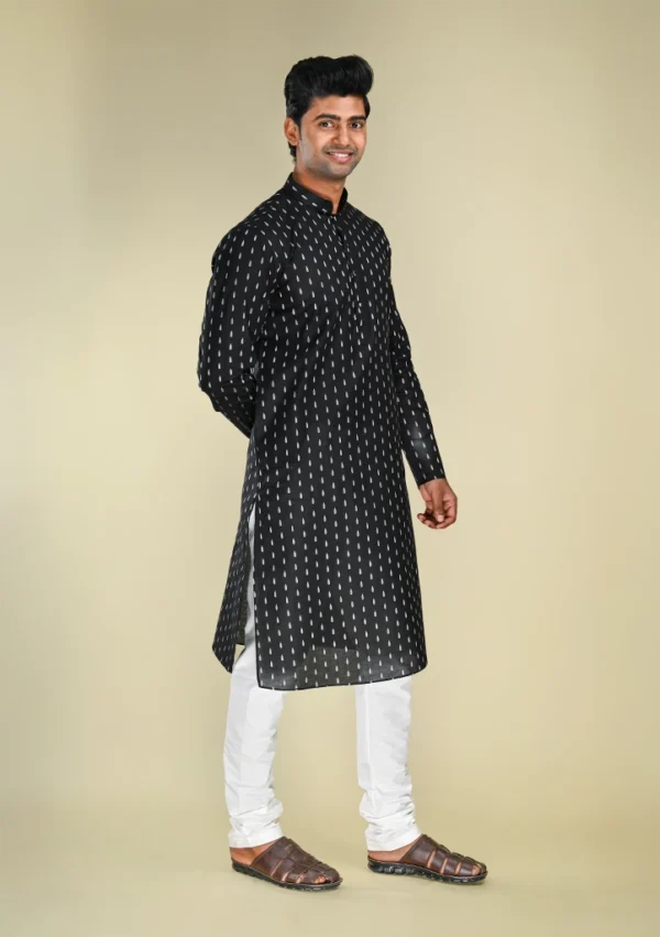 Nawab Parker Ikat Woven Black Kurta Pajama Set for Men right view