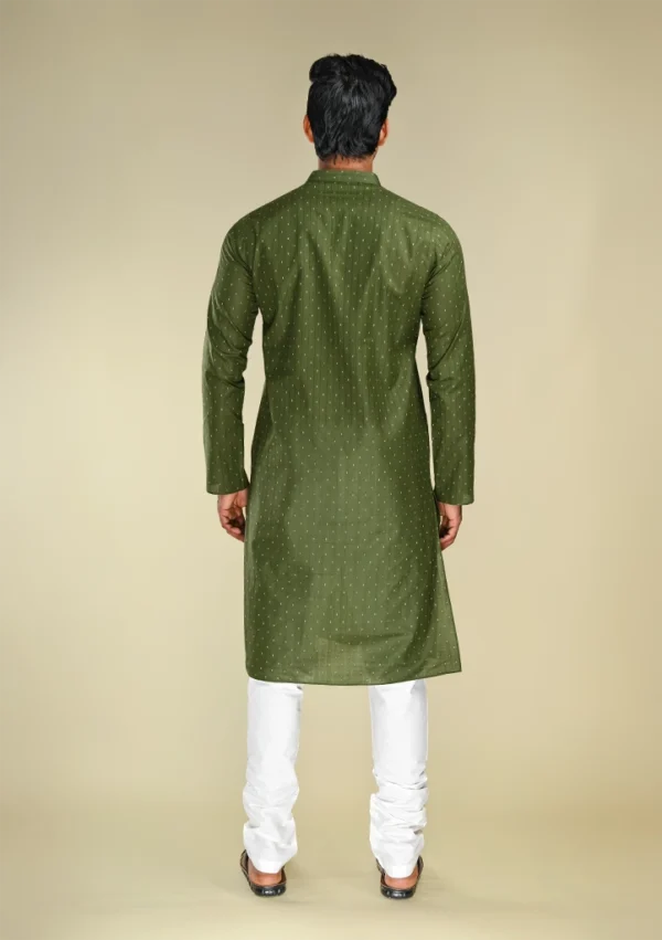 Nawab Parker Mehndi Special White Dotted Mehndi Colour Kurta Pajama for men back view