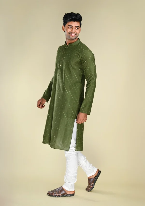 Nawab Parker Mehndi Special White Dotted Mehndi Colour Kurta Pajama for men left view