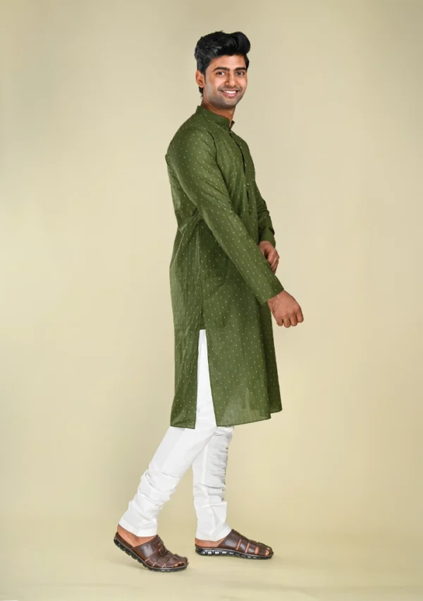 Nawab Parker Mehndi Special White Dotted Mehndi Colour Kurta Pajama for men right view