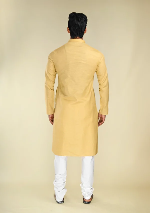 Nawab Parker Men's Classic Pure Cotton Light Yellow Kurta Pajama with Mandarin Collar back view