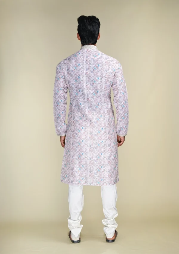 Nawab Parker Men's Regular Fit Printed Kurta Pajama Set Ethnic Clothes back view