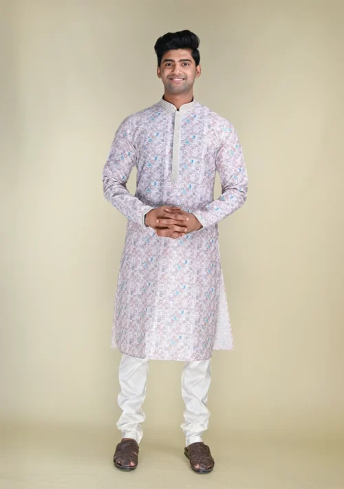 Nawab Parker Men's Regular Fit Printed Kurta Pajama Set Ethnic Clothes full front view