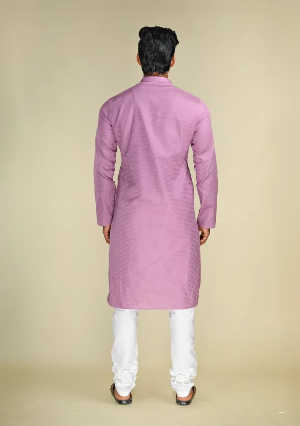 Nawab Parker Men's Stylish Self Design Light Purple Kurta Pajama back view