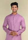 Nawab Parker Men's Stylish Self Design Light Purple Kurta Pajama front kurta view