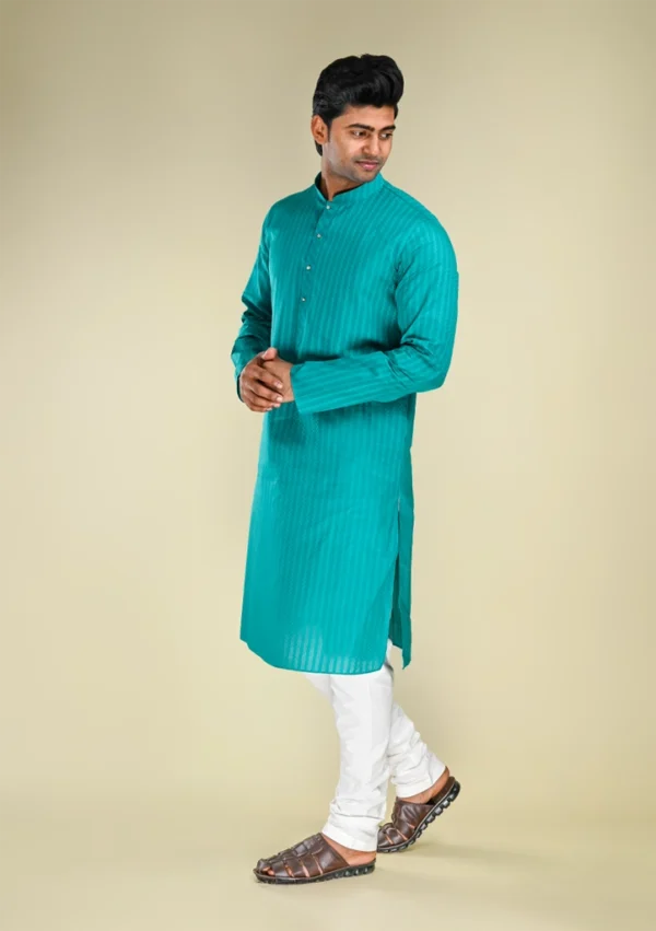 Nawab Parker Men's Turquoise Blue Kurta Pajama Set for Festive Occasions left view