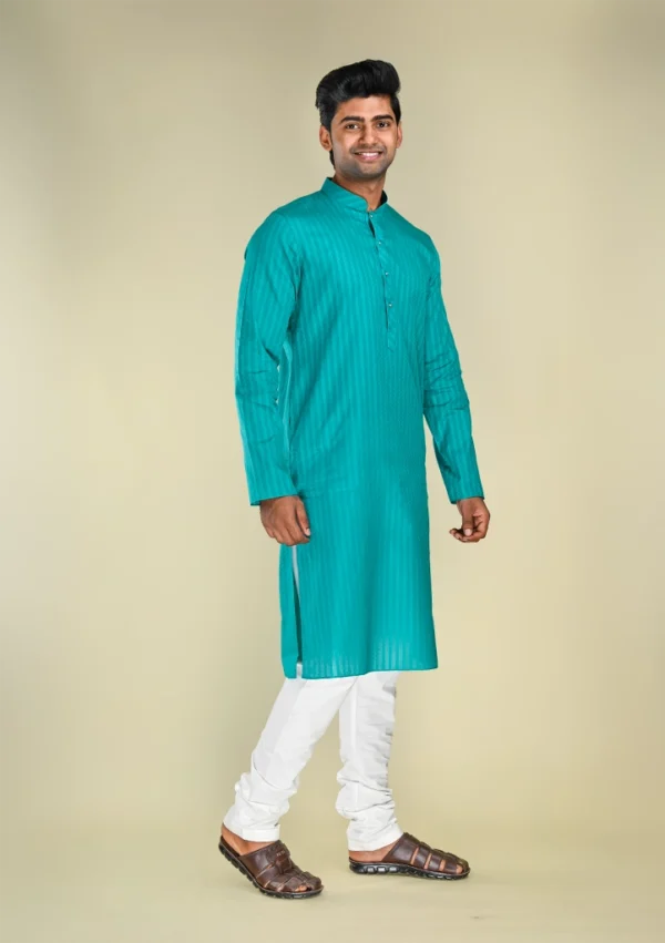 Nawab Parker Men's Turquoise Blue Kurta Pajama Set for Festive Occasions right view