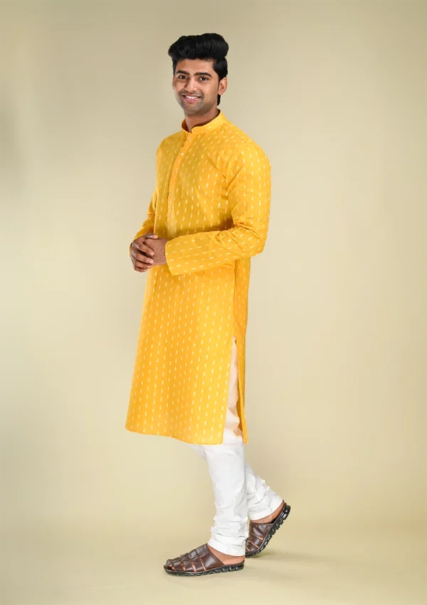 Nawab Parker Men's Yellow Kurta Pajama Set with Handloom Pattern left view