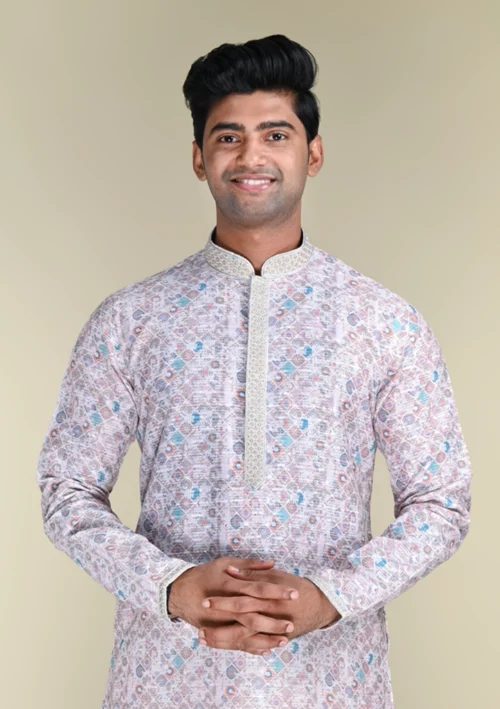 Nawab Parker Men’s Regular Fit Printed Kurta Pajama Set Ethnic Clothes Front kurta view