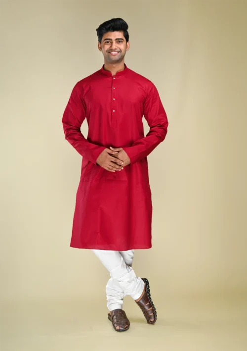Nawab Parker Rich Maroon Party Wear Kurta Pajama for Festive Occasions full front view