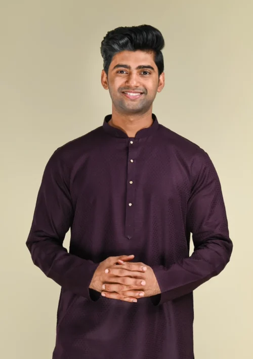 Nawab Parker Royal Deep Jacquard Purple Kurta Pajama for Formal Occasions full front view