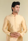 Nawab Parker Shop New Golden Kurta Pajama Set for Festive Elegance front kurta view