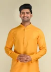 Nawab Parker Traditional Mustard Yellow Kurta Pajama for Haldi Ceremonies front kurta view