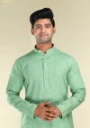 Nawab Parker Woven Pure Cotton Pista Colour Kurta Pajama For Men Front kurta view