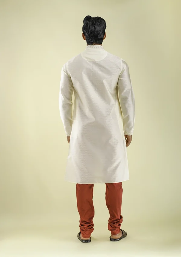 Nawab Parker Party Wear Cream Color Kurta Pajama for Men bCK VIEW