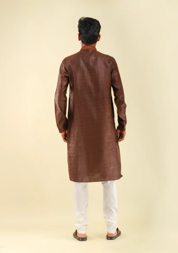 Nawab Parker Patterned Brown Kurta Pajama Viscose Silk Party Wear