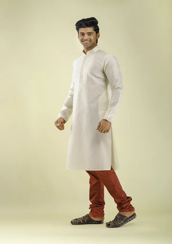 Nawab Parker Party Wear Cream Color Kurta Pajama for Men LEFT VIEW