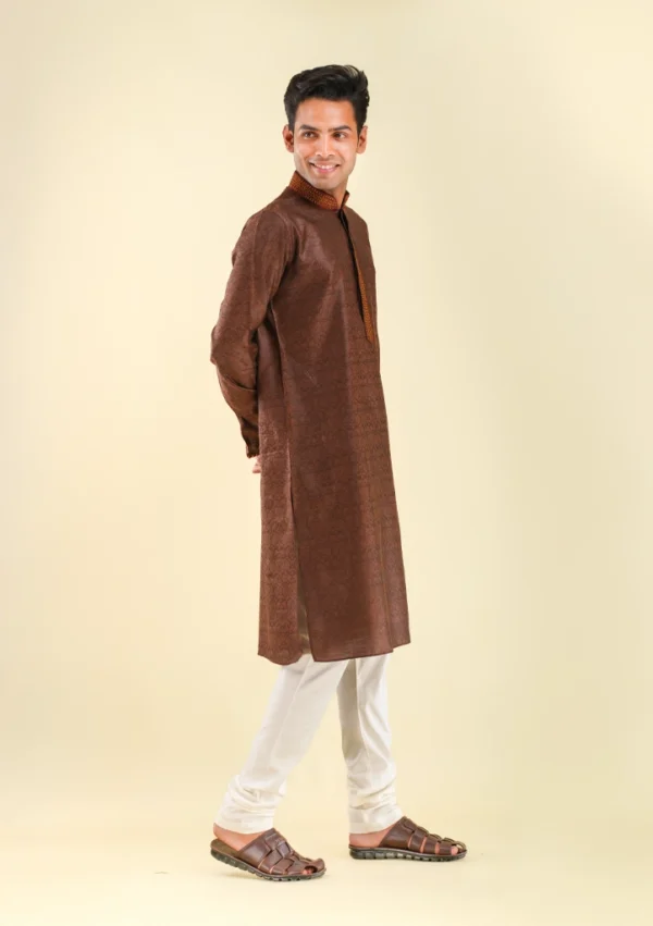 Nawab Parker Patterned Brown Kurta Pajama Viscose Silk Party Wear