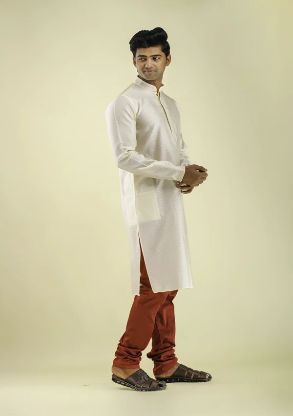 Nawab Parker Party Wear Cream Color Kurta Pajama for Men right view