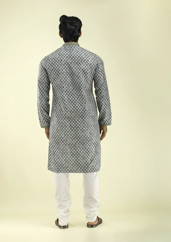 Nawab Parker Pista Green Printed Kurta Pajama with Motif Design Back - view