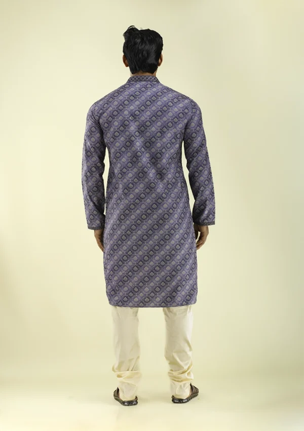 Nawab Parker Printed Kurta Pajama for Men with Embroidered Collar back - view