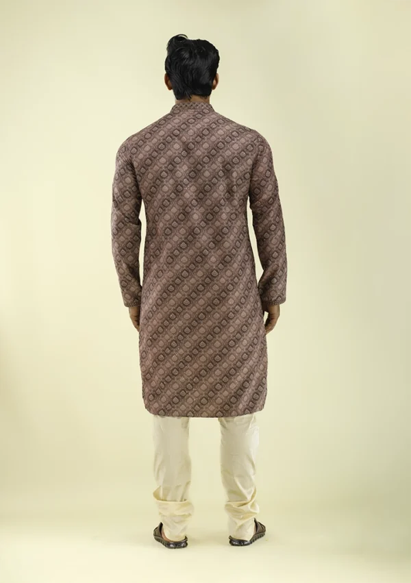 Nawab Parker New Printed Brown Kurta Pajama for Special Occasions back view