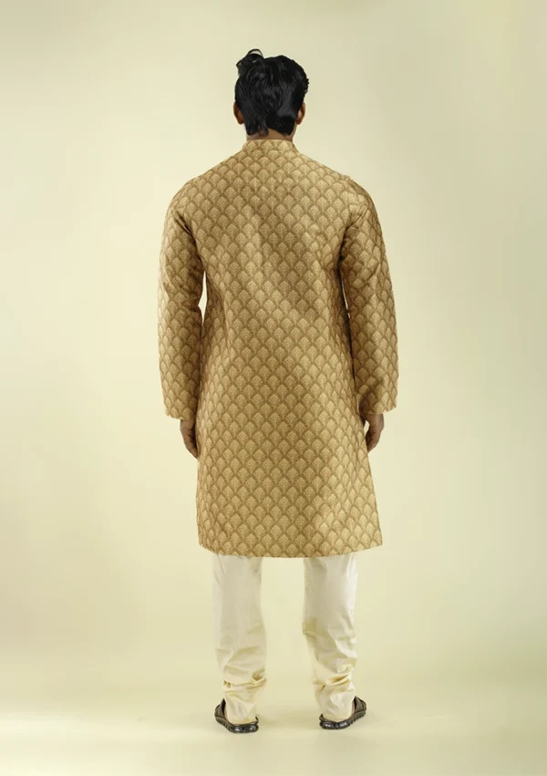 Nawab Parker Warm Mustard Yellow Kurta Pajama with Buti Patterns back view