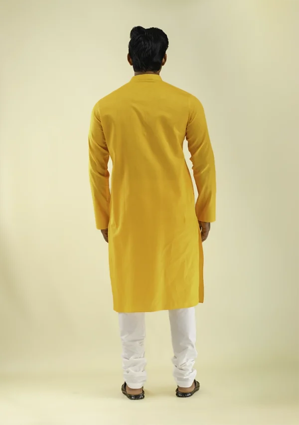 Nawab Parker Wedding Special Bright Yellow Kurta Pajama for Haldi back view